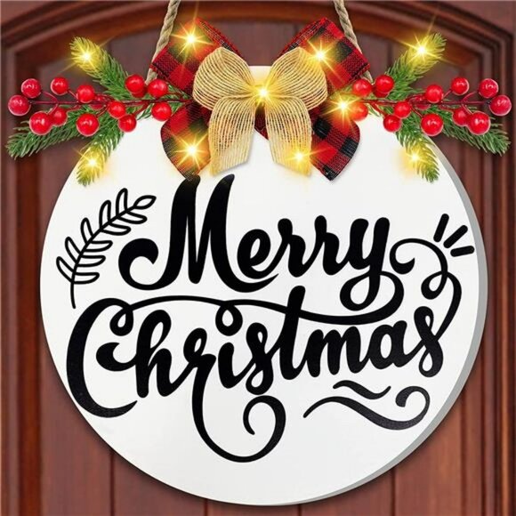 Lighted Merry Christmas Wreath Sign for Front Door Wreath Hanging Christmas - Picture 1 of 6
